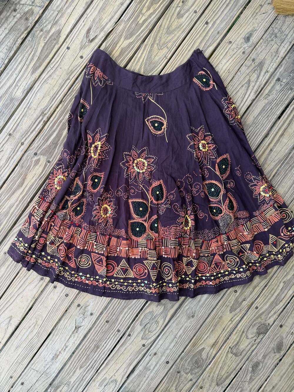 Johnny J. Embroidered Sequin Patterned Gypsy Maxi Skirt